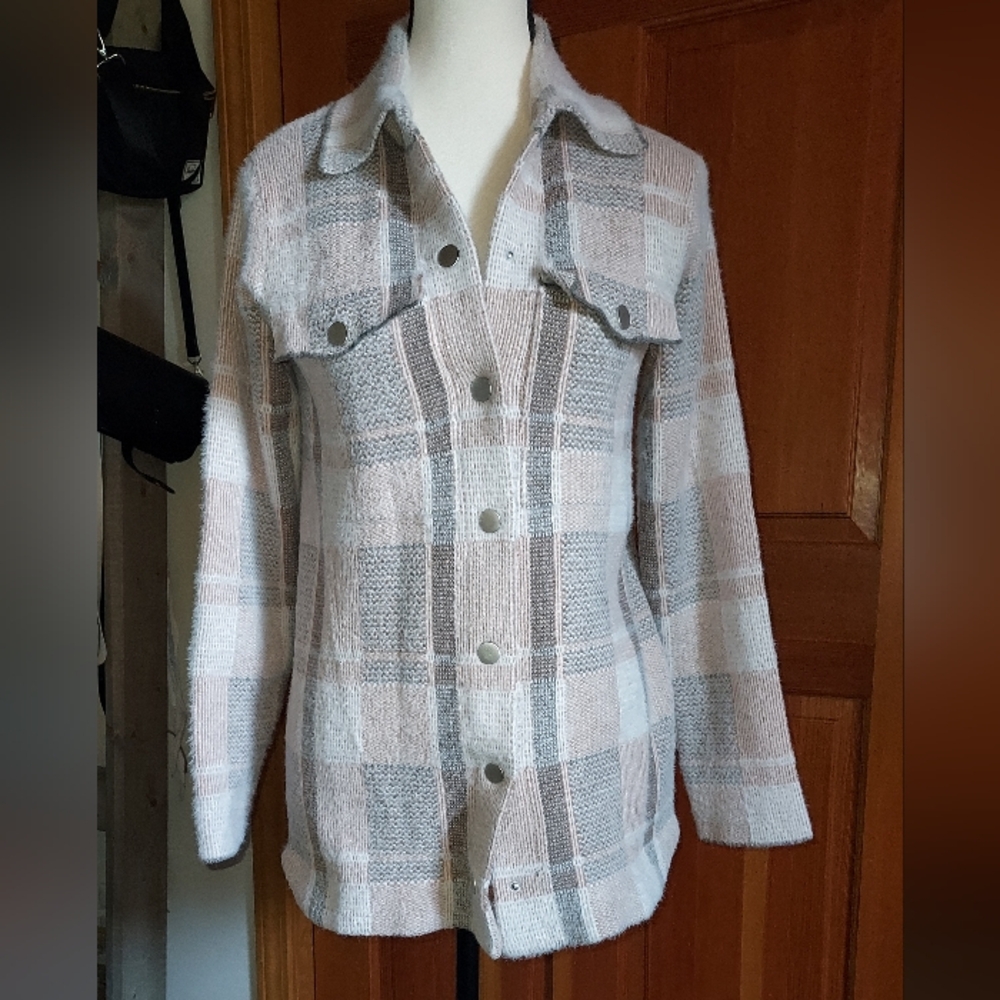 Rachel Zoe Sweaters Rachel Zoe Soft Plaid Eyelash Shacket Womens sz S